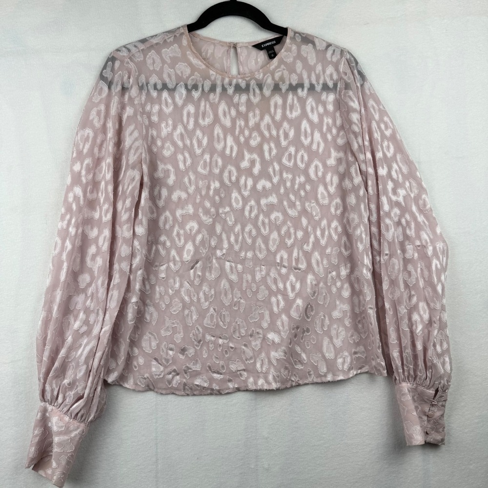 Express Animal Print Blouse Top Small‎ S Pink Long Sleeve Career Casual